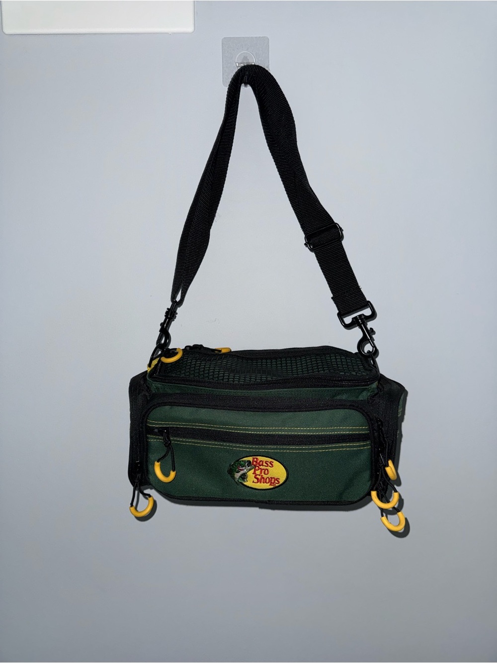 Green Bass Pro Shops Fishing Tackle Bag Yellow Accent Adjustable Strap